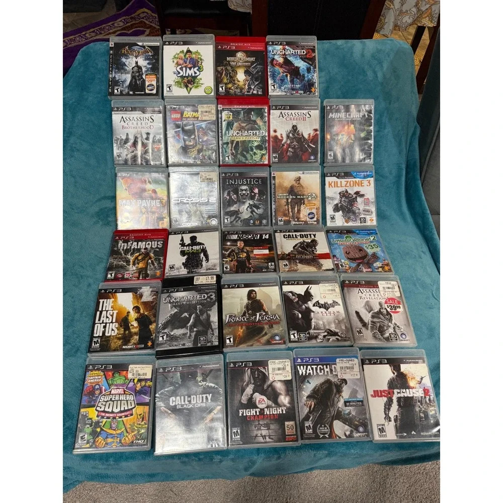 Sony PlayStation 3 PS3 Console‎ CECHP01 Black 4 Controllers 29 Games Bundle Lot